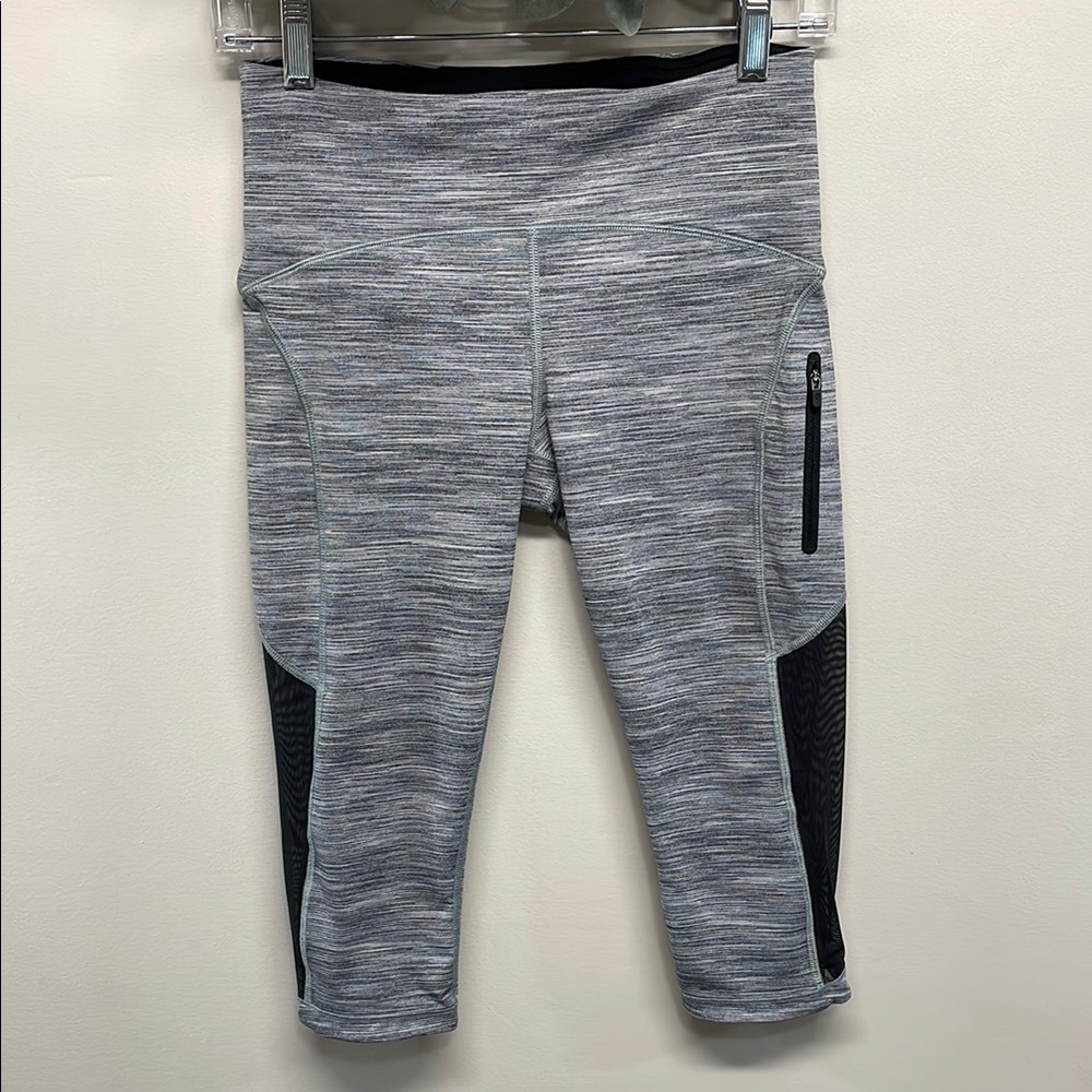 Lululemon Athletica Mesh Sun Runner Crop leggings Space Dye Gray Black 6